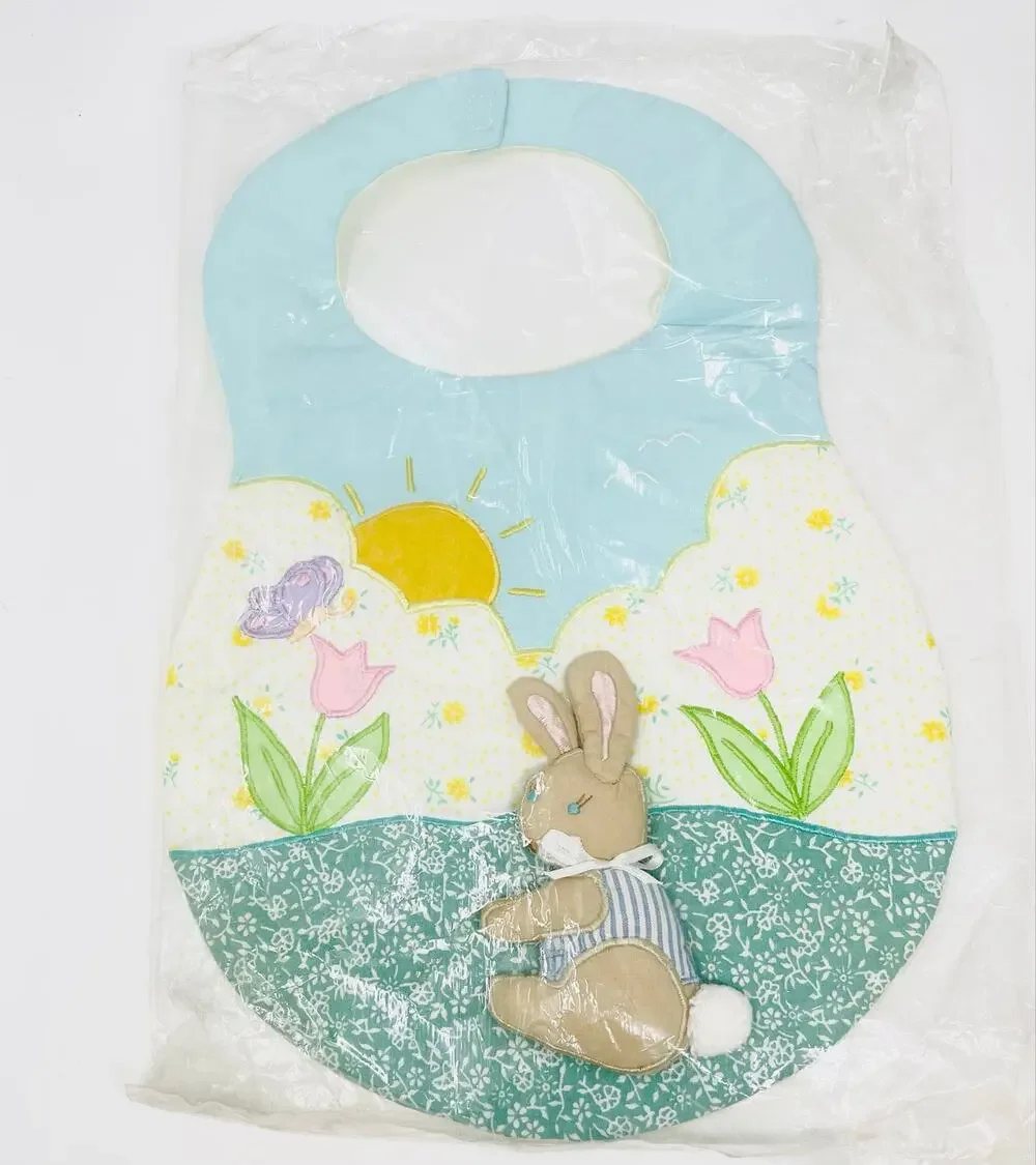 Kubla Crafts Baby Bib Appliqué Soft Sculpture Rabbit NEW Vintage 1989 NIP-NOS